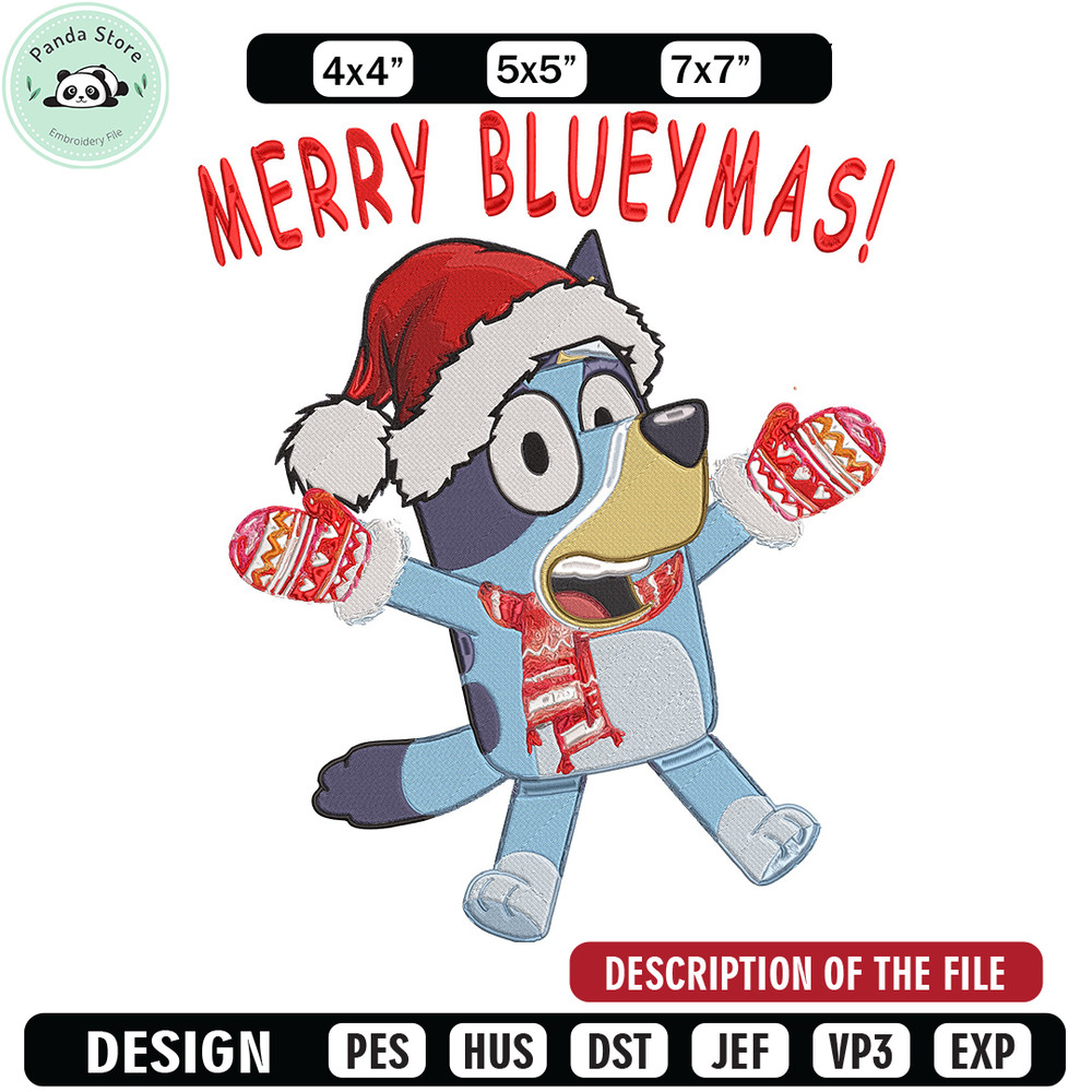 Bluey chrismas Embroidery Design, Bluey Embroidery, Embroidery File,Chrismas Embroidery, Anime shirt, Digital download.jpg