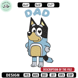 bluey dad embroidery, bandit heeler embroidery, embroidery file, cartoon design, cartoon shirt, digital download