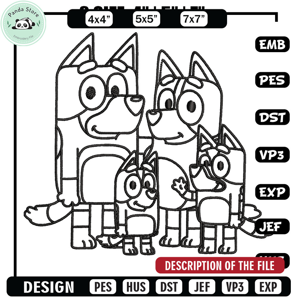 Bluey family Coloring Pages Embroidery, Bluey cartoon Embroidery, Embroidery File, cartoon design, Digital download.jpg