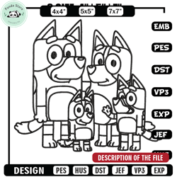bluey family coloring pages embroidery, bluey cartoon embroidery, embroidery file, cartoon design, digital download