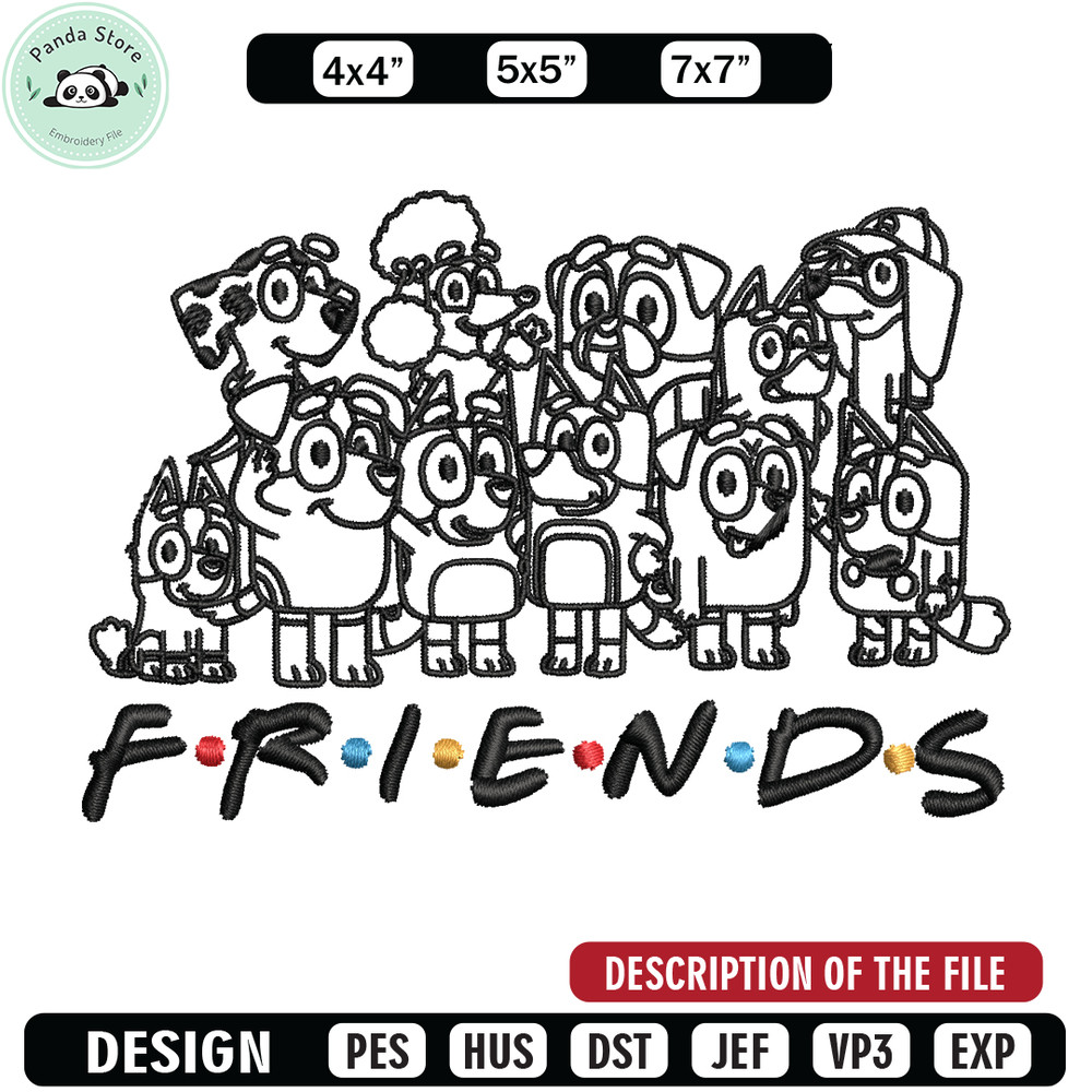 Bluey family Coloring Pages Embroidery, Bluey Embroidery, Embroidery File, cartoon design, logo shirt, Digital download.jpg