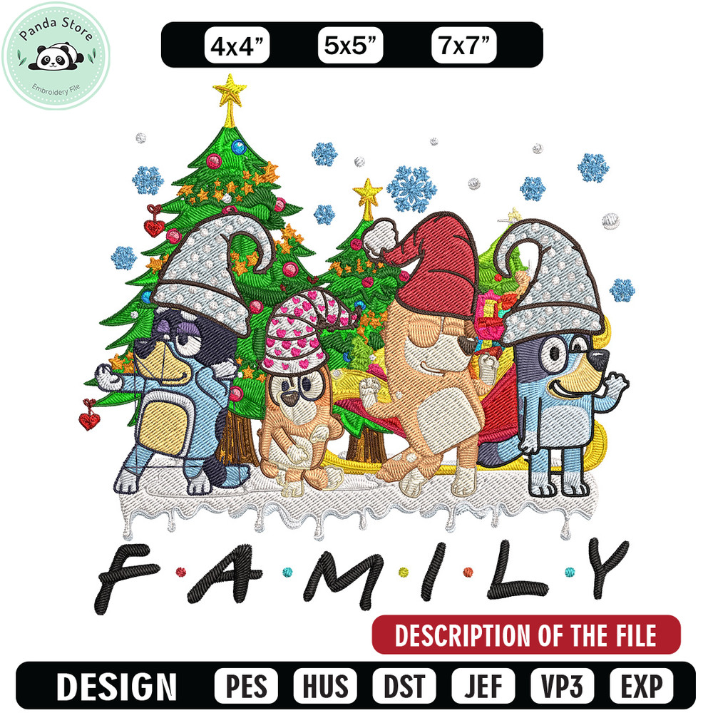 Bluey family Embroidery Design, Bluey Embroidery, Embroidery File, Chrismas Embroidery, Anime shirt, Digital download.jpg