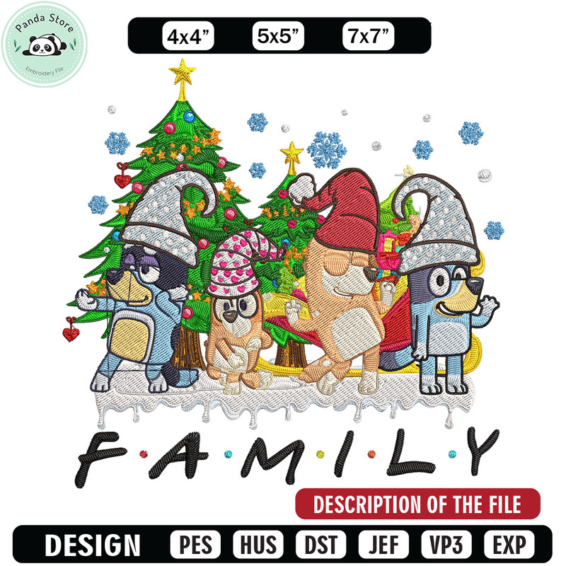 Bluey family Embroidery Design, Bluey Embroidery, Embroidery File, Chrismas Embroidery, Anime shirt, Digital download.jpg