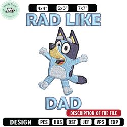 bluey rad like dad embroidery design, bluey rad like dad embroidery, embroidery file, cartoon design, digital download
