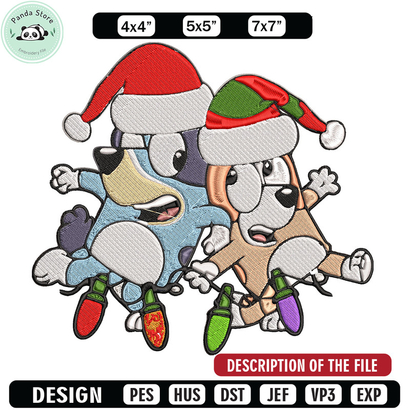 Bluey x Bingo Embroidery Design, Bluey Embroidery, Embroidery File, Chrismas Embroidery, Anime shirt, Digital download 1.jpg