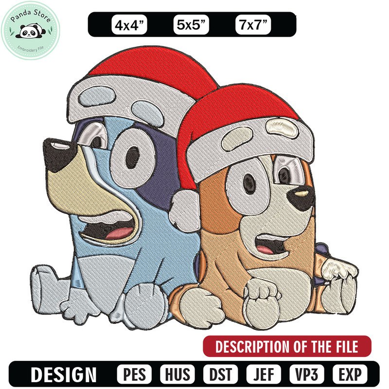Bluey x Bingo Embroidery Design, Bluey Embroidery, Embroidery File, Chrismas Embroidery, Anime shirt, Digital download.jpg