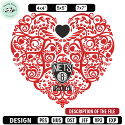 brooklyn nets heart embroidery design, nba embroidery,sport embroidery, logo sport embroidery, embroidery design