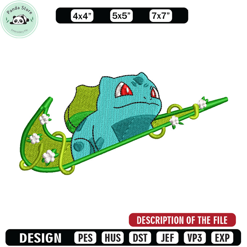 Bubasaur nike embroidery design, Pokemon embroidery, nike design, anime design, anime shirt, Digital download.jpg