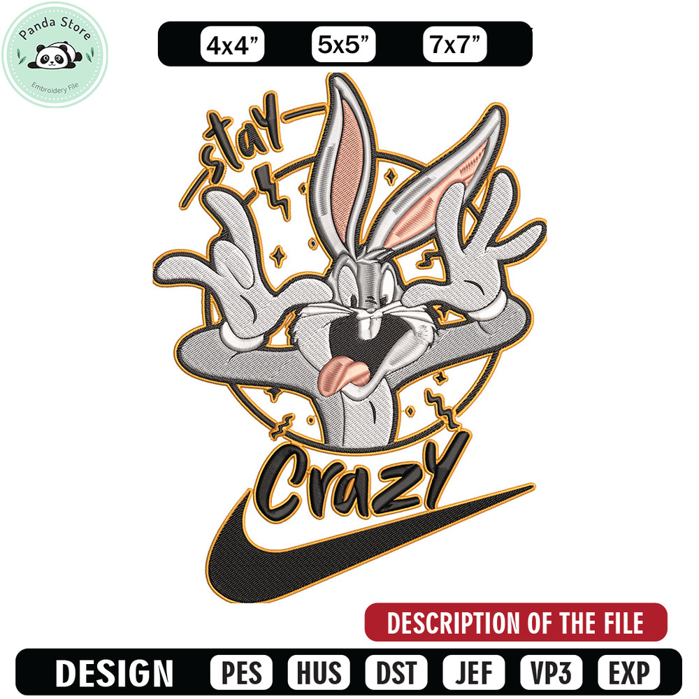 Bugs Bunny Embroidery Design, Looney Tunes Embroidery, Embroidery File, Nike Embroidery, Anime shirt, Digital download.jpg