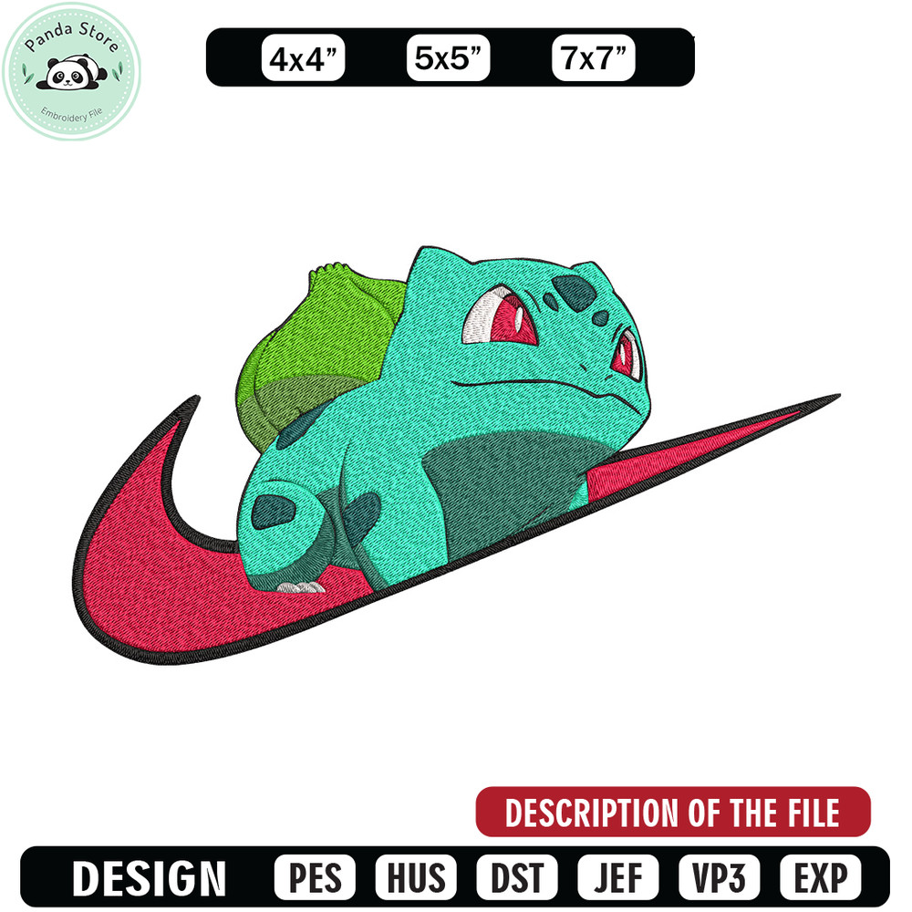 Bulbasaur x nike Embroidery Design, Pokemon Embroidery, Embroidery File, Nike Embroidery, Anime shirt, Digital download.jpg