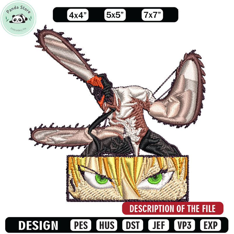 Chainsaw Embroidery Design, Chainsaw man Embroidery, Embroidery File, Anime Embroidery, Anime shirt, Digital download.jpg
