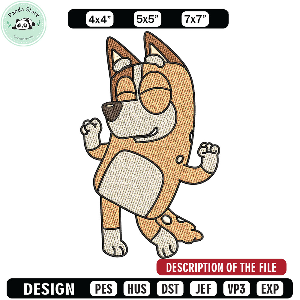 Chilli Heeler Embroidery, Bluey cartoon Embroidery, Embroidery File, cartoon design, cartoon shirt, Digital download.jpg