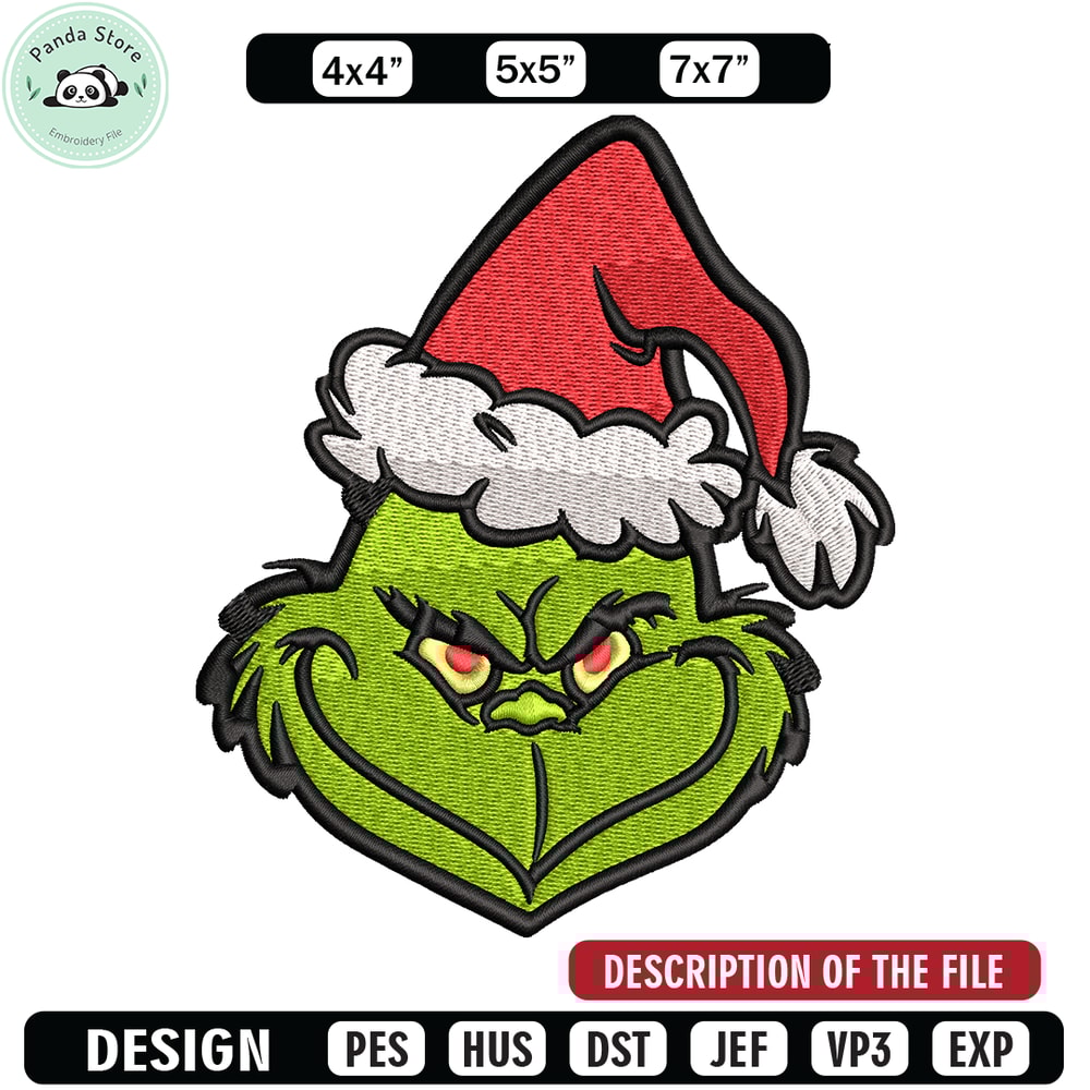 Christmas Grinch Face Embroidery design, Grinch christmas Embroidery, Embroidery File, Grinch design, Instant download.jpg