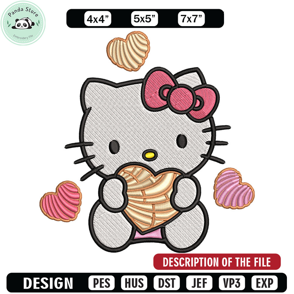 Concha Hello Kitty Embroidery Design, Hello Kitty cartoon Embroidery, Embroidery File, Cartoon shirt, Digital download.jpg