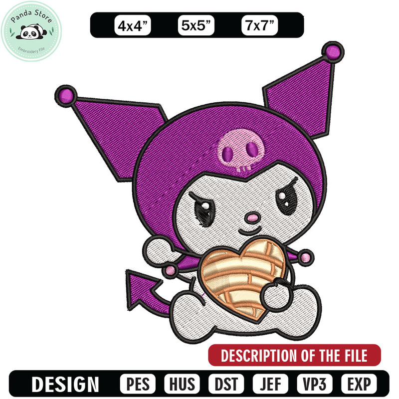 Concha Kuromi Embroidery Design, Kuromi cartoon Embroidery, Embroidery File, Cartoon shirt, Digital download.jpg