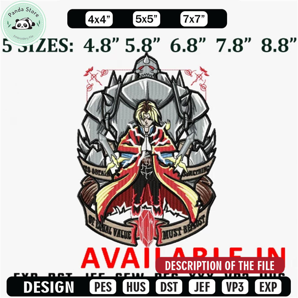 Cool fullmetal embroidery design, Anime design, Embroidered shirt, Anime shirt, Anime Embroidery, digital download.jpg
