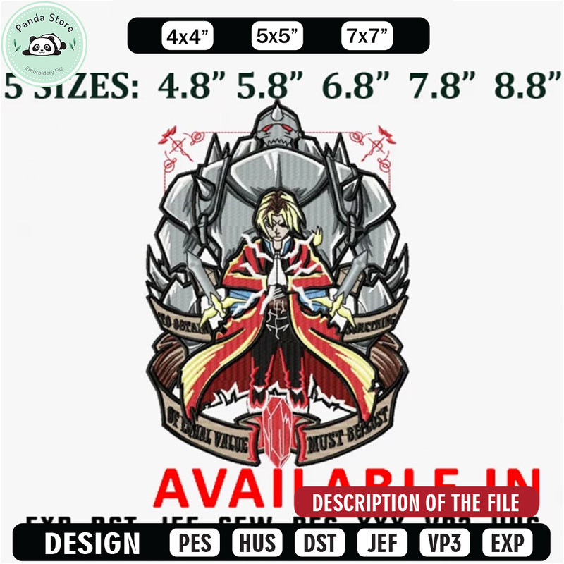Cool fullmetal embroidery design, Anime design, Embroidered shirt, Anime shirt, Anime Embroidery, digital download.jpg