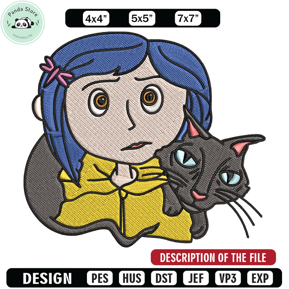 Coraline And Black Cat Embroidery Design, Coraline Embroidery, Embroidery File, Cartoon shirt, Digital download.jpg