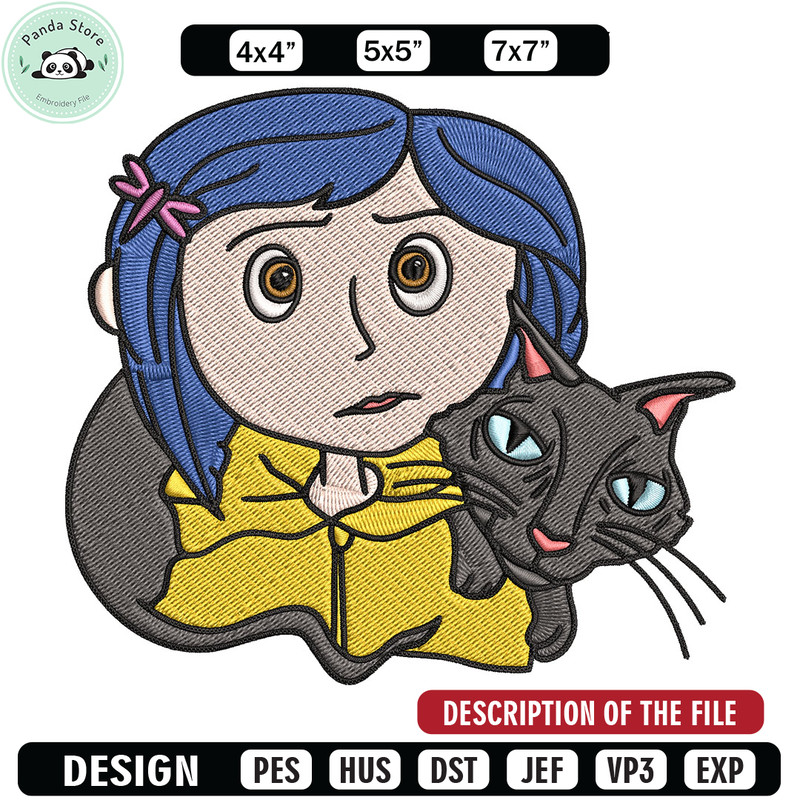 Coraline And Black Cat Embroidery Design, Coraline Embroidery, Embroidery File, Cartoon shirt, Digital download.jpg