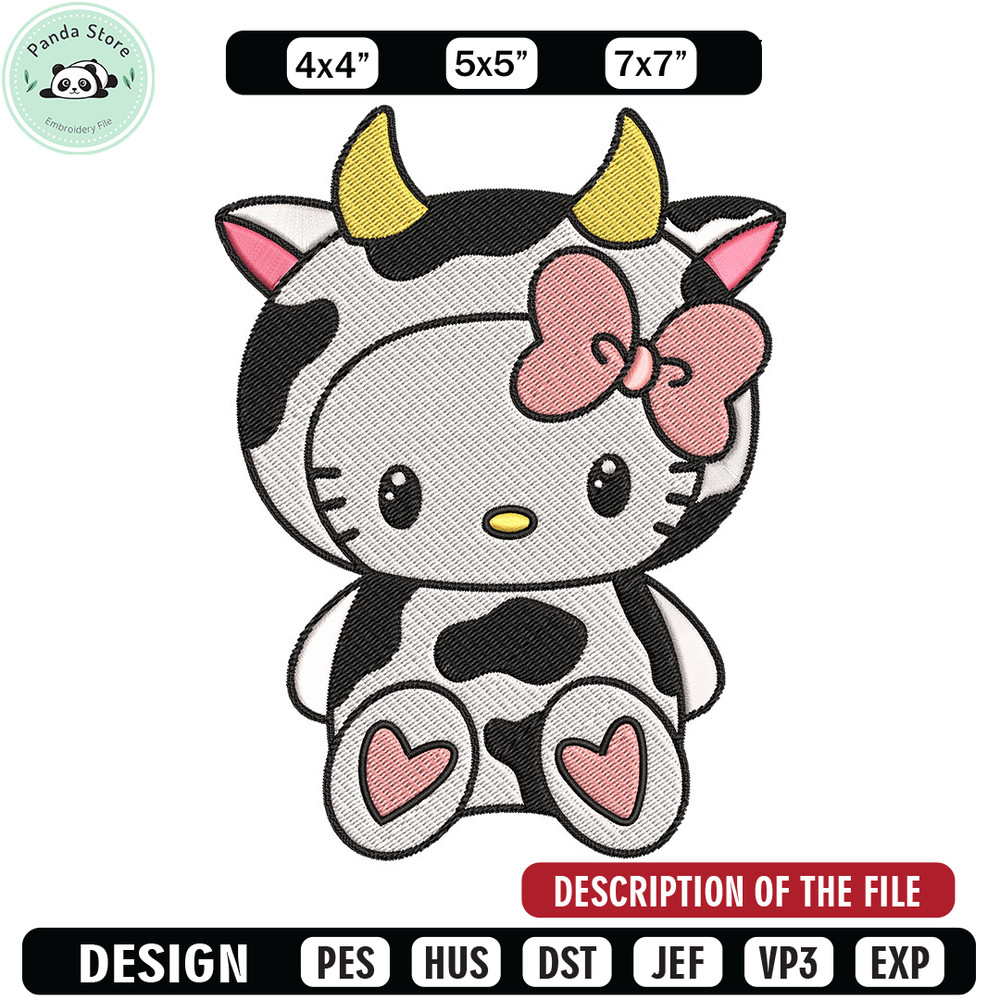 Cow Hello Kitty Embroidery Design, Hello Kitty Embroidery, Embroidery File, Cartoon shirt, Digital download.jpg