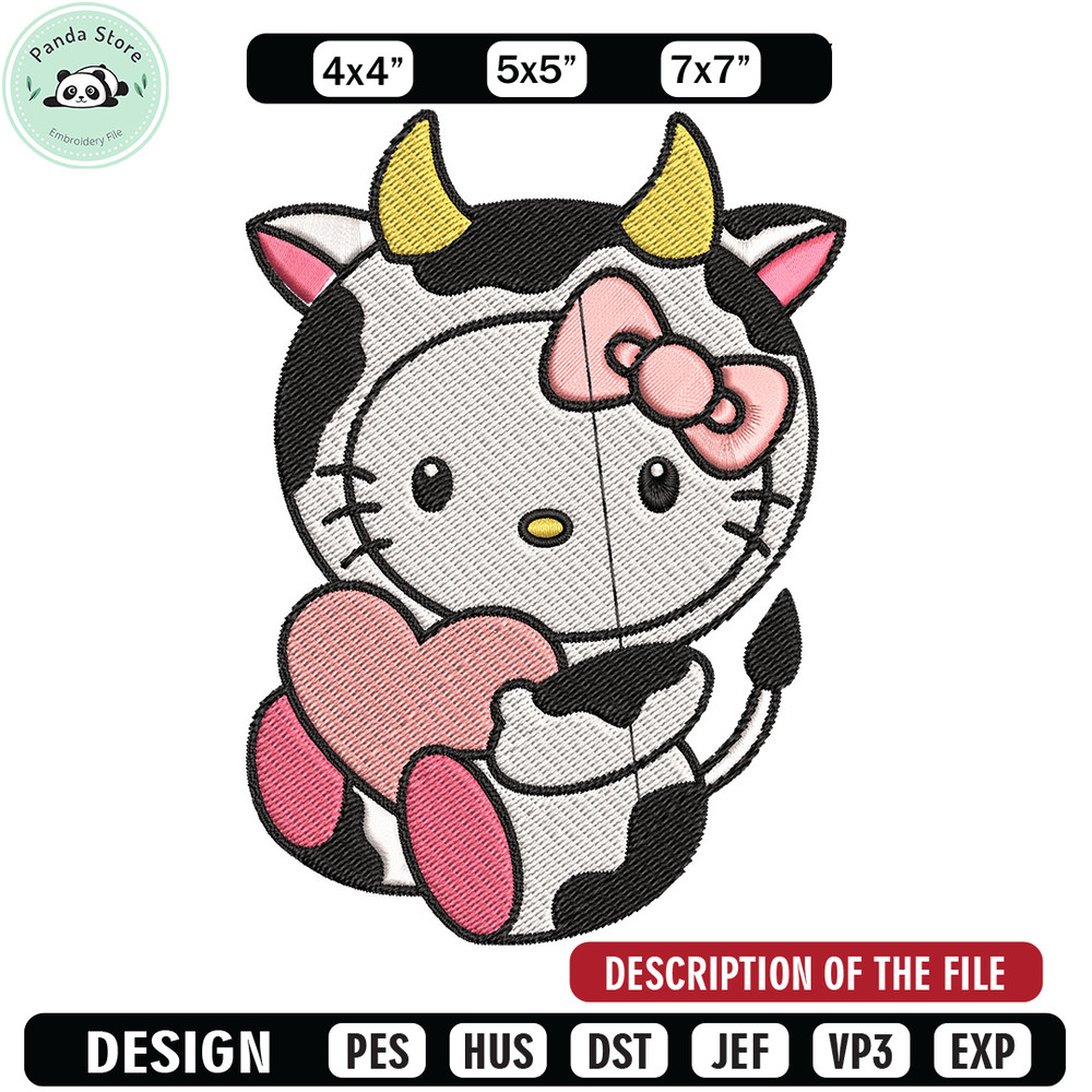 Cow Hello Kitty With Heart Embroidery Design, Hello Kitty Embroidery, Embroidery File, Cartoon shirt, Digital download.jpg