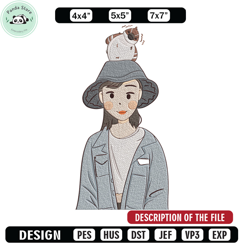 Cute girl Embroidery Design, Cartoon Embroidery, Embroidery File, Anime Embroidery, Anime shirt, Digital download.jpg