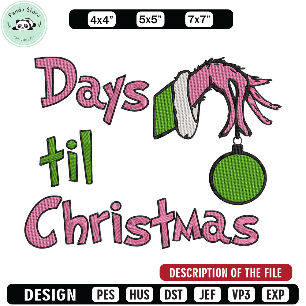 Day til chrismas Embroidery Design,Grinch Embroidery, Embroidery File, Chrismas Embroidery, Anime shirt,Digital download.jpg