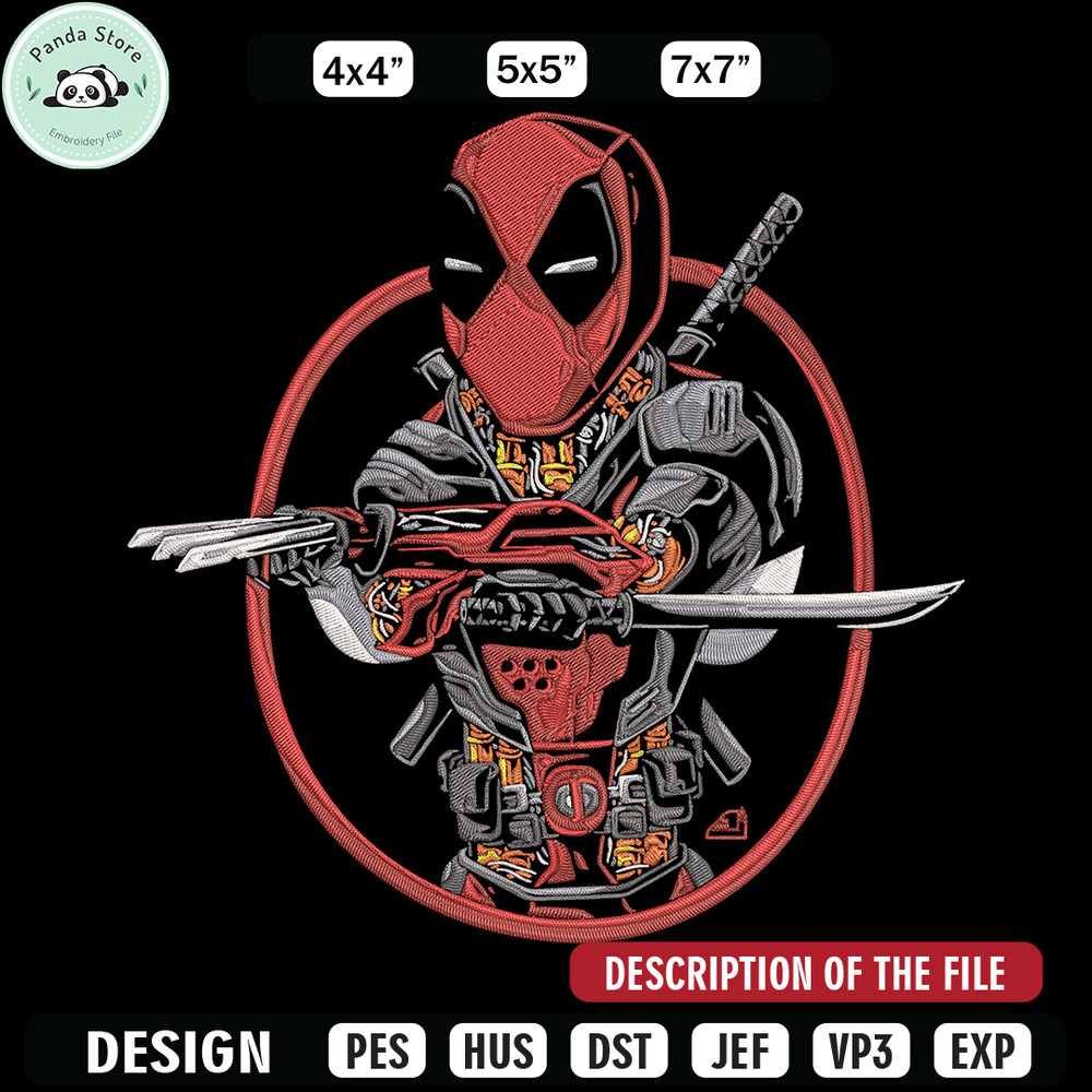 Deadpool circle Embroidery Design, Deadpool Embroidery, Embroidery File, Anime Embroidery, Anime shirt, Digital download.jpg