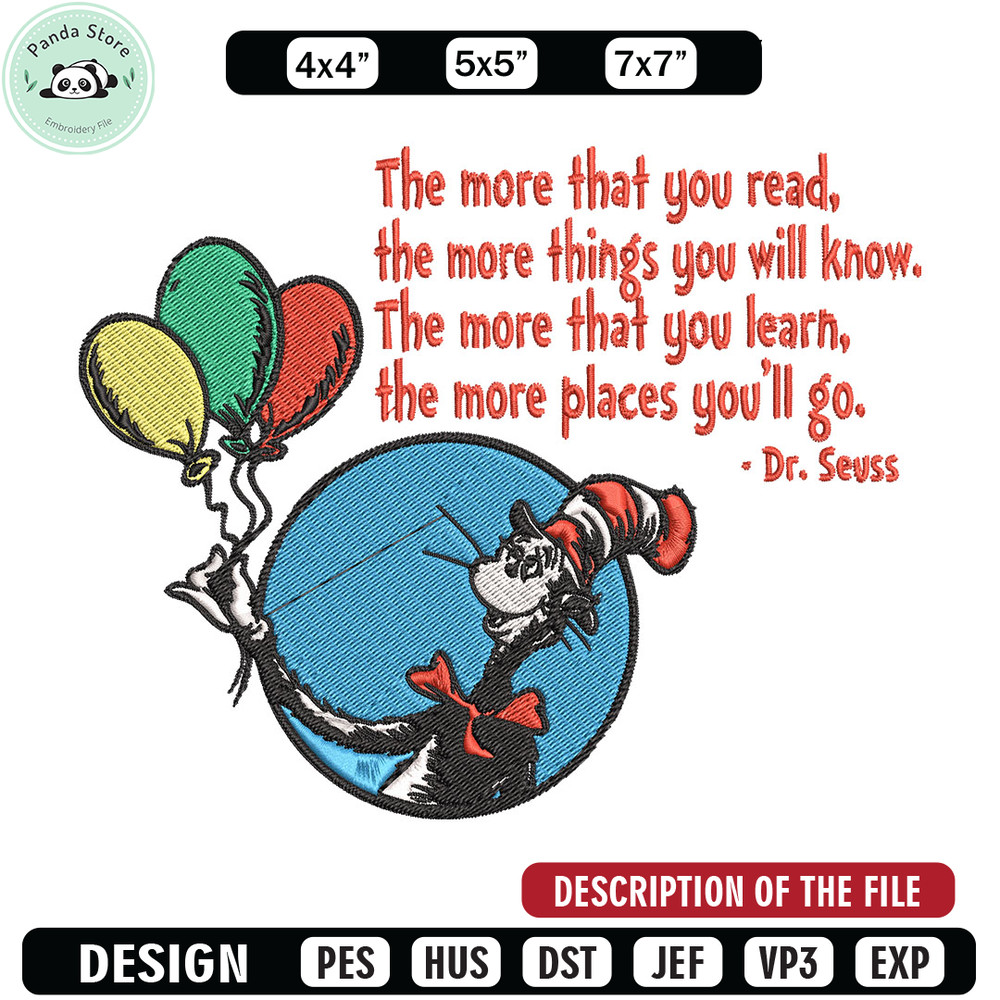 Dr Seuss with Balloon Embroidery Design, Dr Seuss Embroidery, Embroidery File, Embroidery design, Digital download.jpg