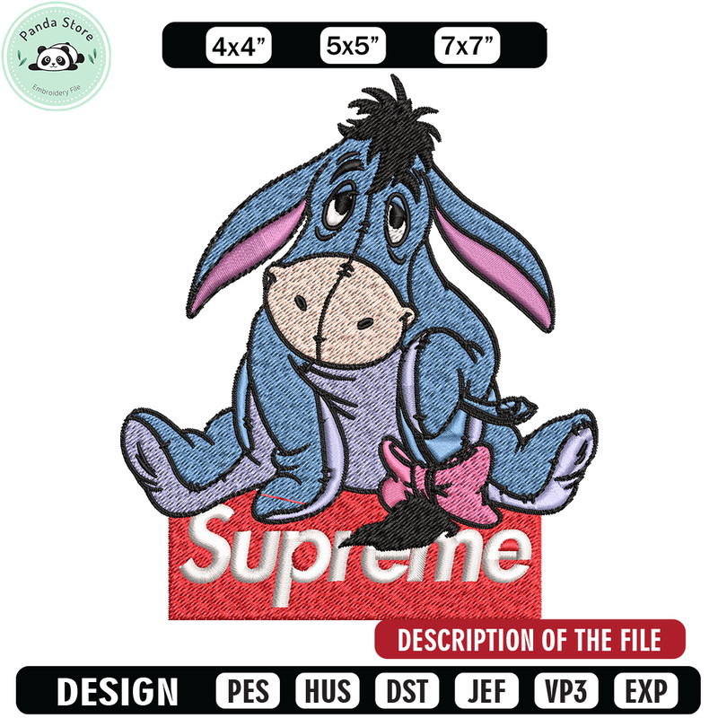 Eeyore Supreme Embroidery design, Eeyore Supreme Embroidery, cartoon design, Embroidery File, Instant download.jpg