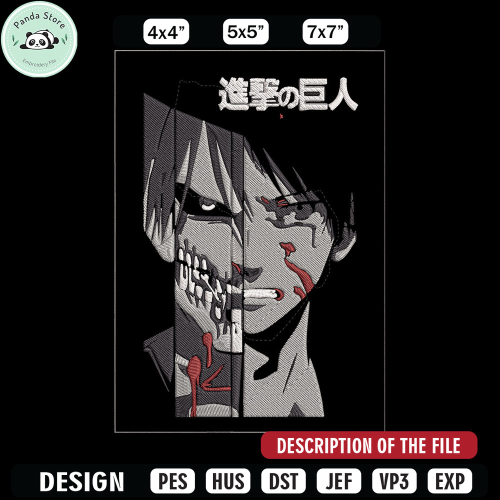 Eren Yeager Embroidery Design, Aot Embroidery, Embroidery File, Anime Embroidery, Anime shirt, Digital download.jpg