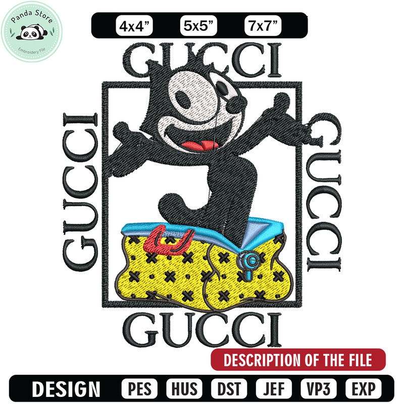 Felix The Cat Gucci Embroidery design, Felix The Cat Embroidery, cartoon design, Embroidery File, Digital download.jpg
