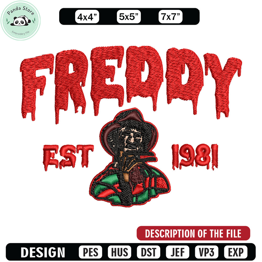 Freddy Krueger Embroidery design, Freddy horror Embroidery, Embroidery File, horror design, Digital download.jpg