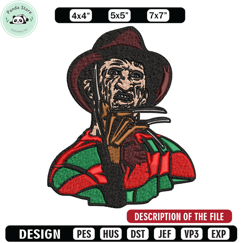 Freddy Krueger Embroidery design, Freddy horror Embroidery, horror design, Embroidery File, Digital download.jpg