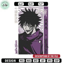 fushiguro megumi embroidery design, jujutsu embroidery, embroidery file, anime embroidery, anime shirt, digital download