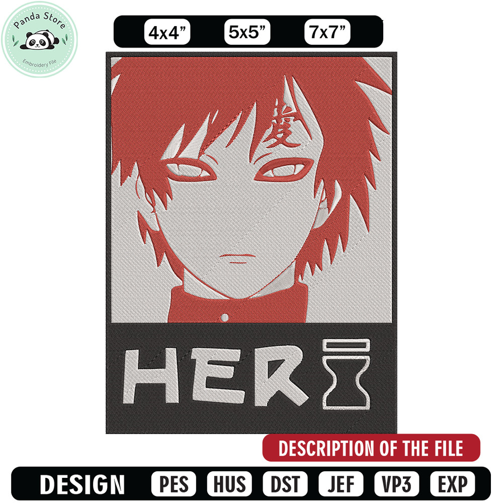 Gaara poster Embroidery Design, Naruto Embroidery, Embroidery File, Anime Embroidery, Anime shirt, Digital download.jpg
