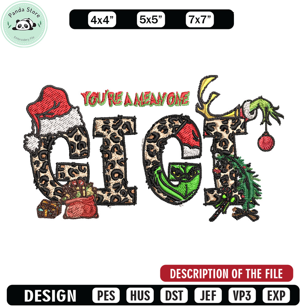 Gigi Christmas Grinch You're The Mean One Christmas Embroidery design, Grinch Embroidery, logo design, Instant download.jpg
