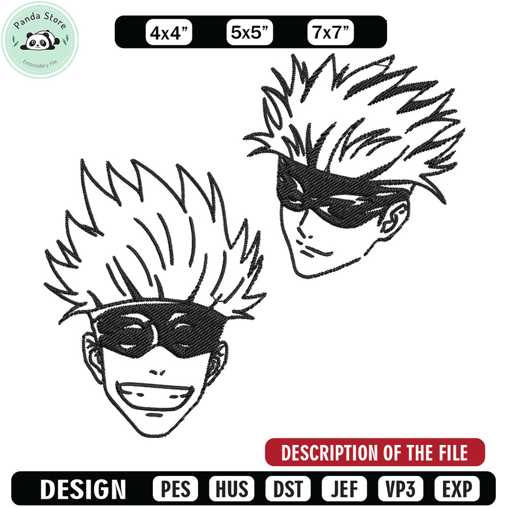 Gojo face Embroidery Design, Jujutsu Embroidery, Embroidery File, Anime Embroidery, Anime shirt, Digital download.jpg