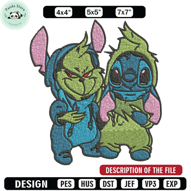 Grinch and Stitch Embroidery design, Grinch and Stitch Embroidery, cartoon design, logo shirt, Digital download.jpg