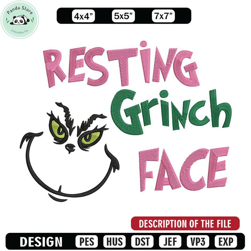 Grinch face Embroidery Design, Grinch Embroidery, Embroidery File, Chrismas Embroidery, Anime shirt, Digital download.jpg