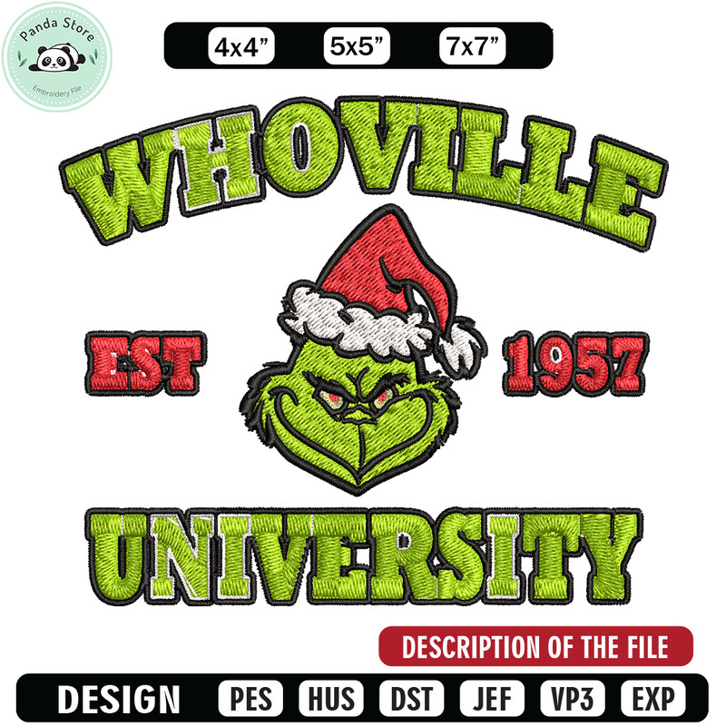 Grinch Whoville University Christmas Embroidery design, Grinch Christmas Embroidery, logo design, Digital download.jpg