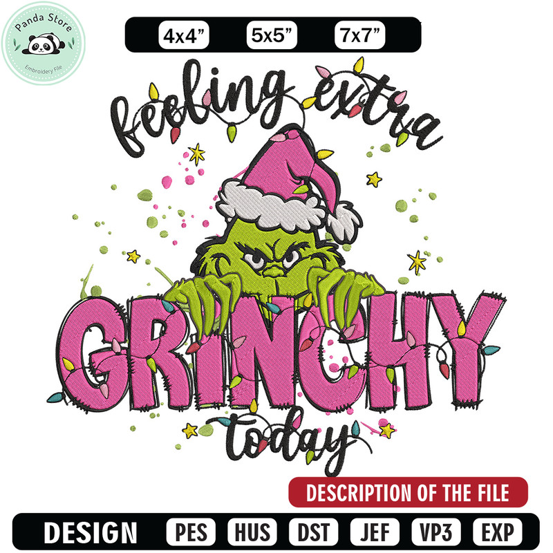 Grinchy today Embroidery Design, Grinch Embroidery, Embroidery File,Chrismas Embroidery, Anime shirt, Digital download.jpg
