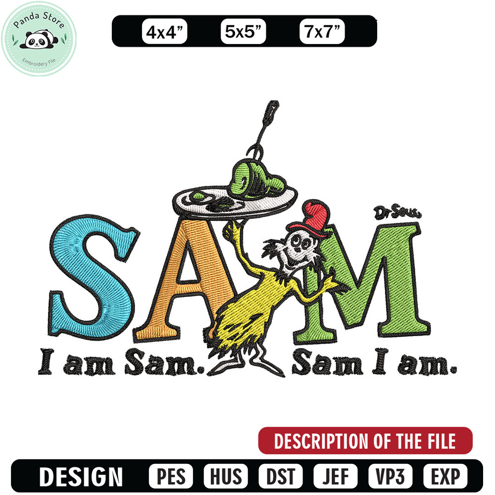 I am Sam Sam I Am Dr Seuss Embroidery Design, Dr Seuss Embroidery, Embroidery File, Embroidery design, Digital download.jpg