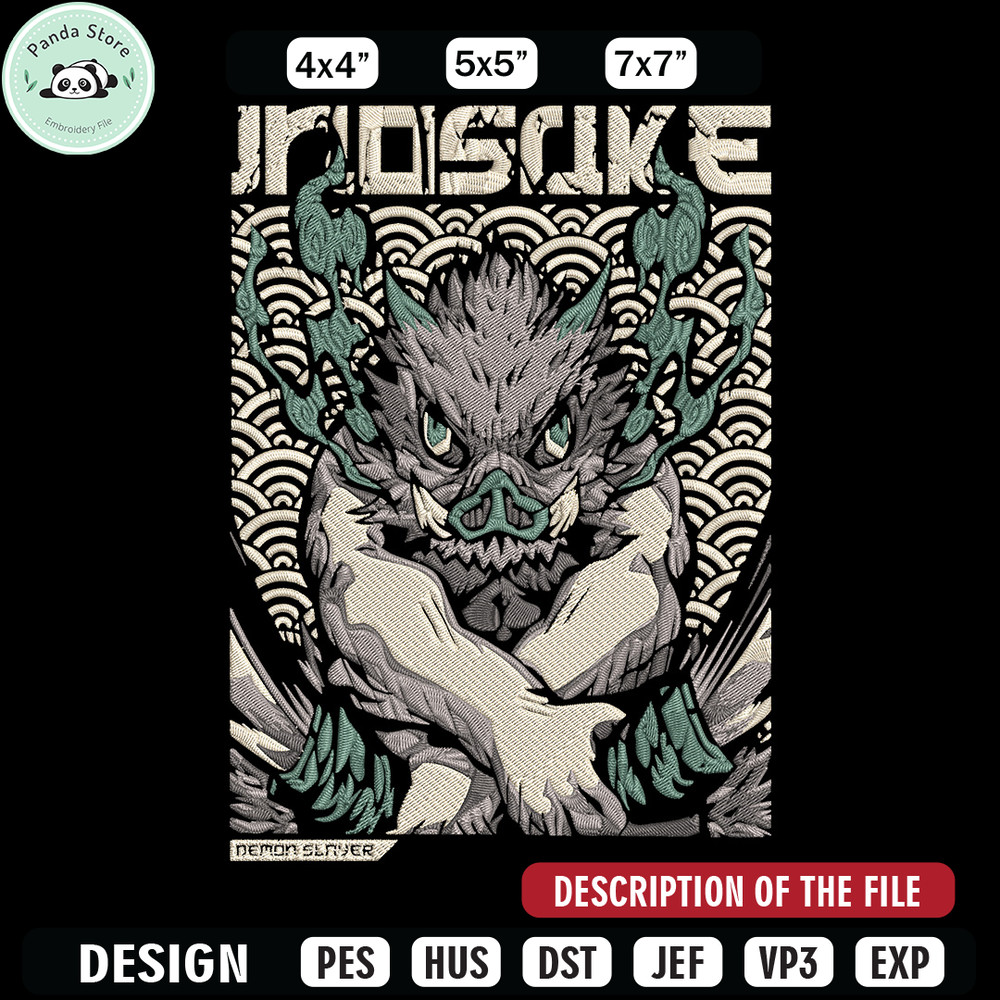 Inosuka poster Embroidery Design, Demon slayer Embroidery, Embroidery File,Anime Embroidery,Anime shirt,Digital download.jpg