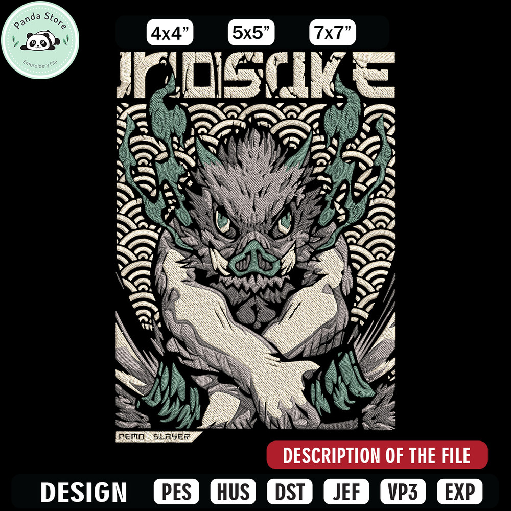 Inosuka poster Embroidery Design, Demon slayer Embroidery,Embroidery File,Anime Embroidery,Anime shirt,Digital download.jpg