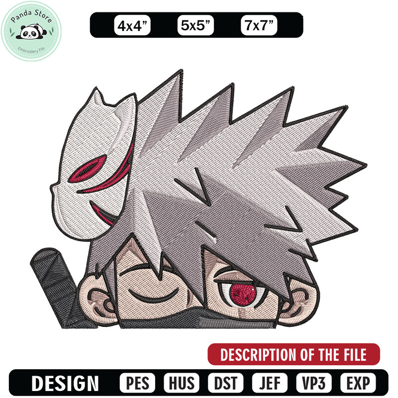 Kakashi Peeker Embroidery Design, Naruto Embroidery, Embroidery File, Anime Embroidery, Anime shirt, Digital download 1.jpg