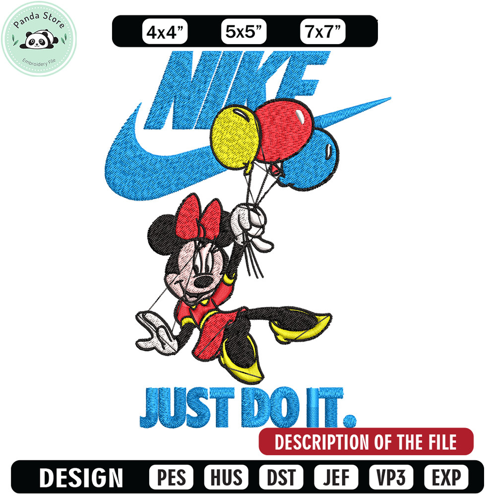 Minnie Mouse holding balloon Nike Embroidery design, Disney Embroidery, Nike design, Embroidery file, Instant download.jpg