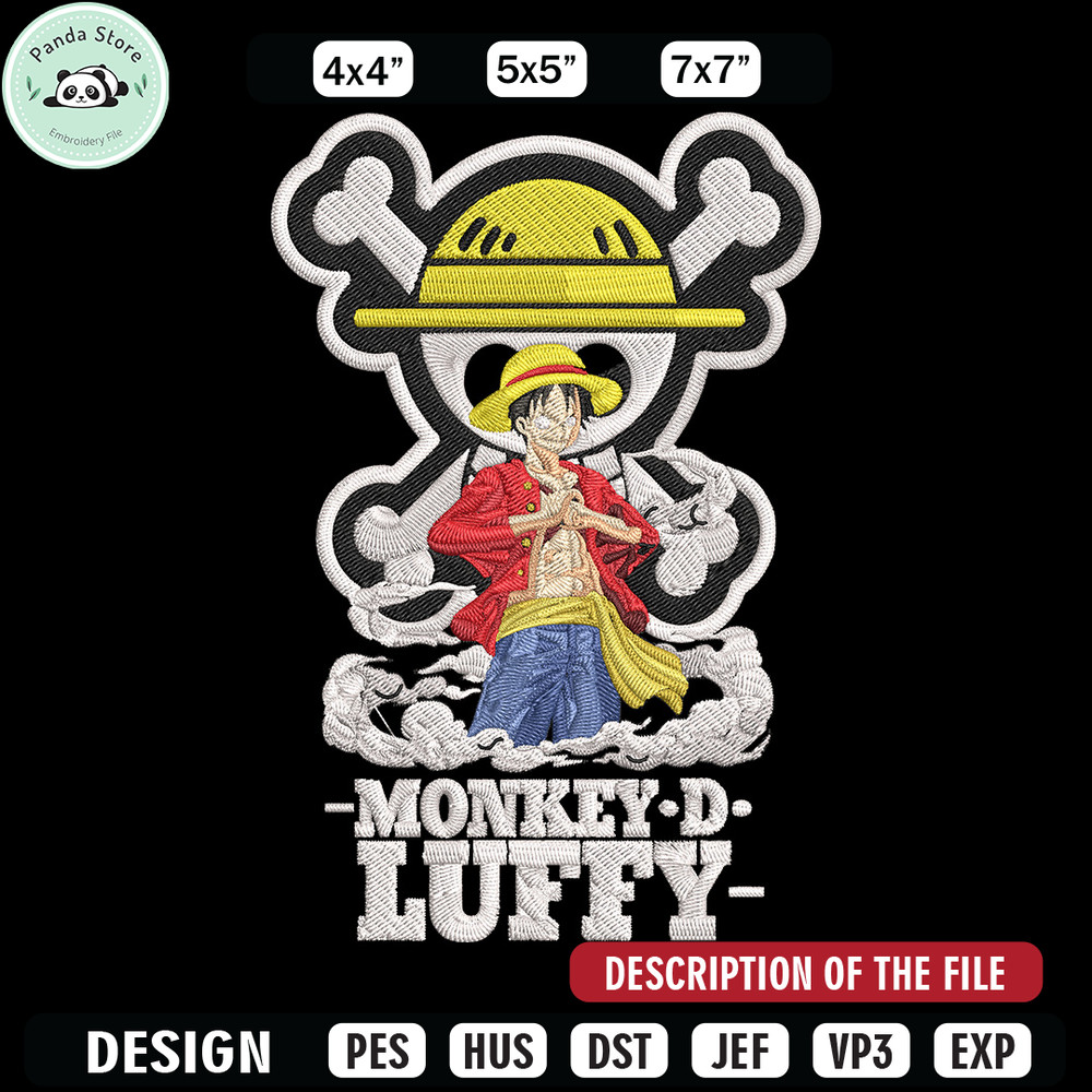 Monkey D Luffy Embroidery Design,One piece Embroidery, Embroidery File, Anime Embroidery, Anime shirt, Digital download.jpg