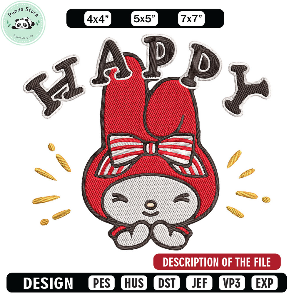 My Melody happy Embroidery Design, Hello kitty Embroidery, Embroidery File, Anime Embroidery, Digital download.jpg