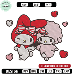 my melody love embroidery design, hello kitty embroidery, embroidery file, anime embroidery,anime shirt,digital download
